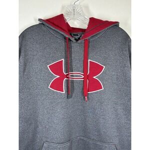 Under Armour Men's Gray Red Logo Hoodie Fleece Pullover Sweatshirt XL Athleisure